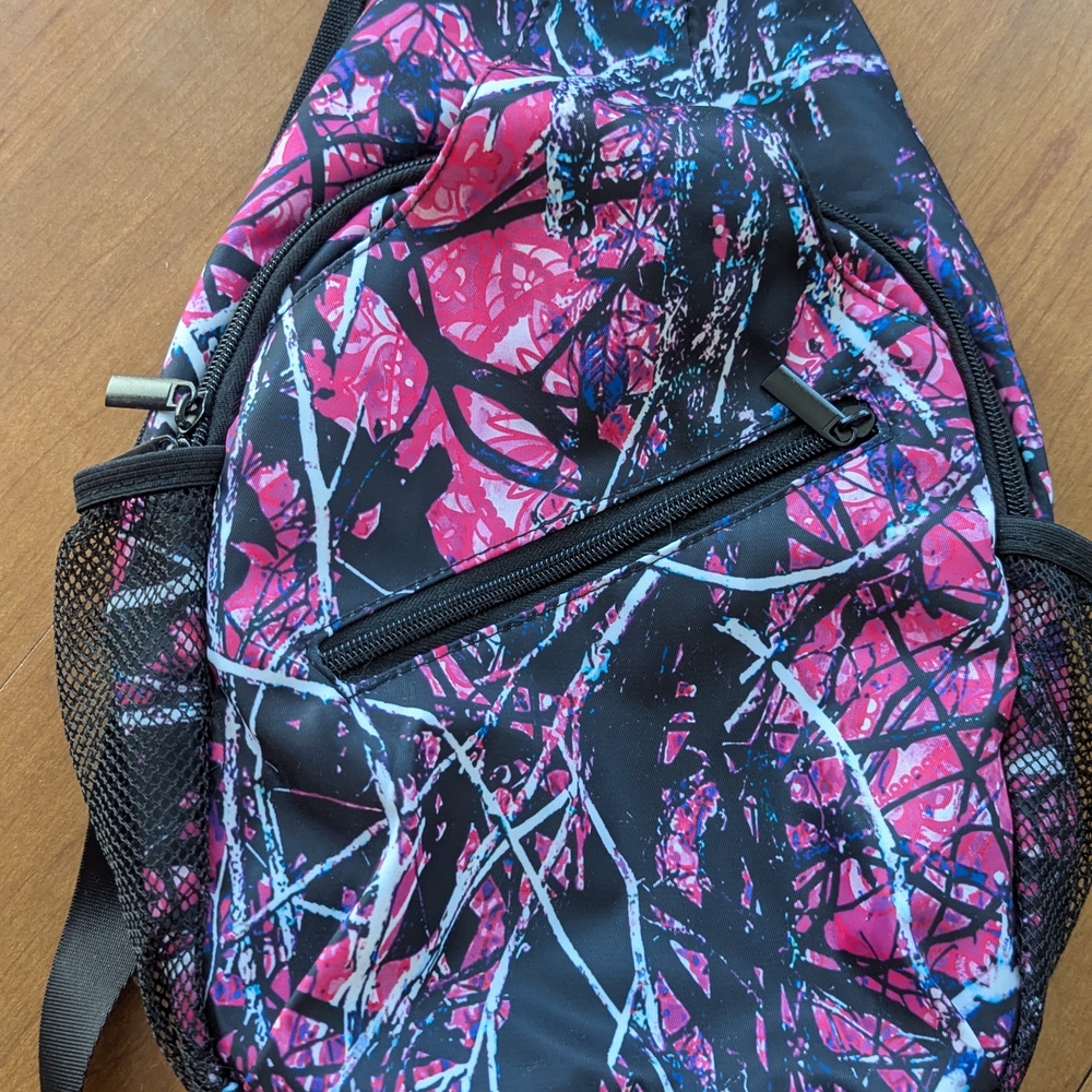Pink and Black Abstract Sling Backpack